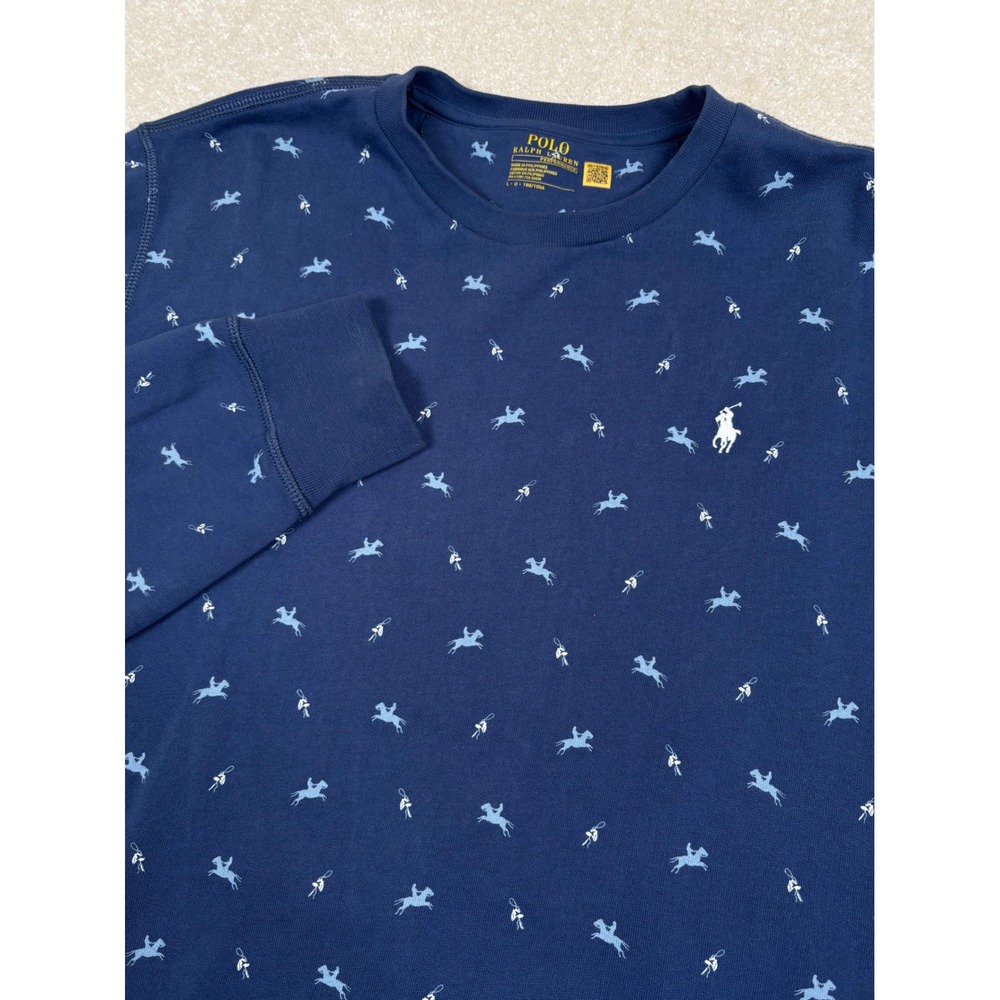 Polo Ralph Lauren Mens Blue All Over Pony Print Crewneck Sweatshirt Large